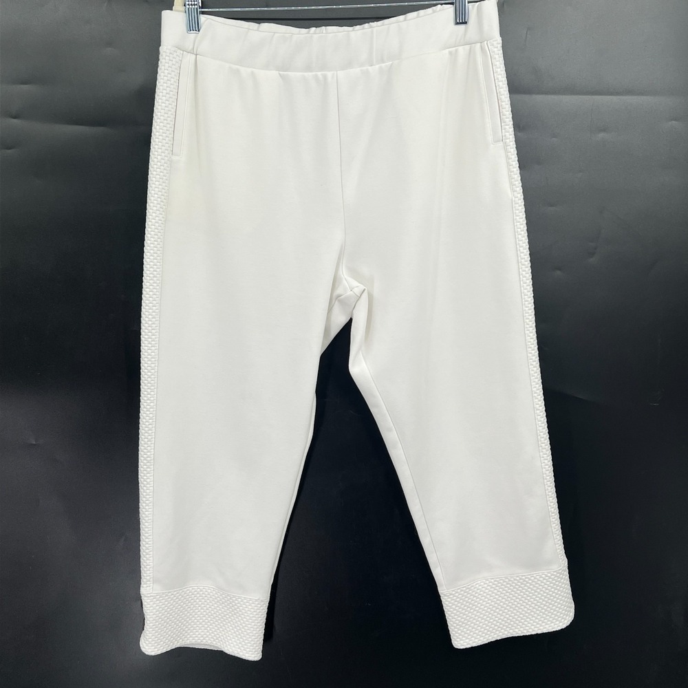 Soft Surroundings straight leg crop pants textured lagenlook white coastal M